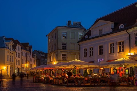Restaurant on Town Hall Square in the evening
