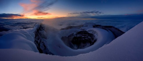 Crater of Cotopaxi Volcano at sunrise