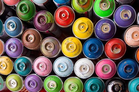 Coloured spray paint cans