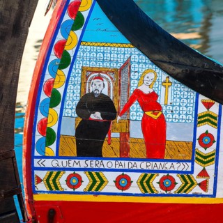 Colorful hand painted stern of a Moliceiro boat
