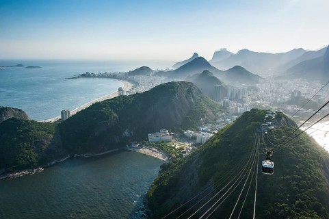 View from the Sugarloaf Mountain or Pao de Acucar and the famous cable car