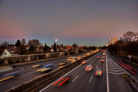 A96 motorway at dusk with light trails of moving cars