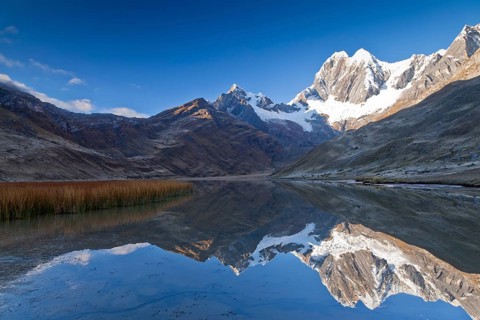 Reflection of the mountain peaks in Laguna Mitucocha