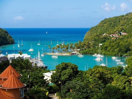 View of Marigot Bay with yachts