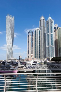 Cayan Tower and skyscrapers with marina