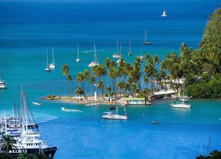 View of Marigot Bay with yachts
