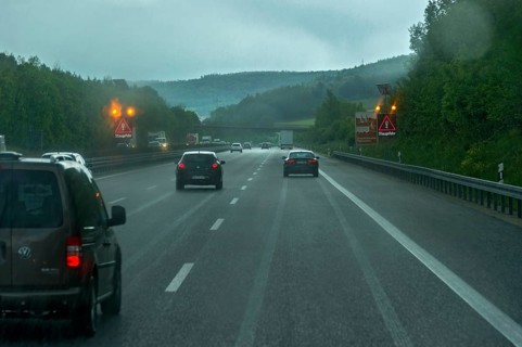 Traffic during heavy rain with poor visibility