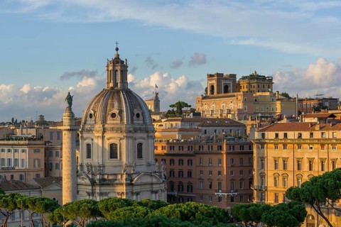 Trajan's Forum with Trajan's Column and the Church Santissimo Nome di Maria al Foro Traiano