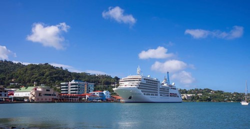 Cruise ship Silver Spirit in the port of St Lucia's capital Castries