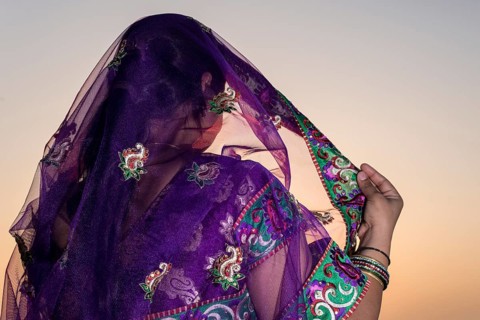 Woman wearing a purple sari