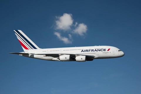 Airbus A380 Airfrance against a blue sky