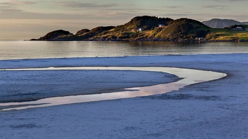 Refviksanden Beach with estuary in the evening light