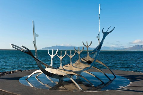The Sun Voyager Sculpture or Solfar Sculpture by artist Jon Gunnar Arnason