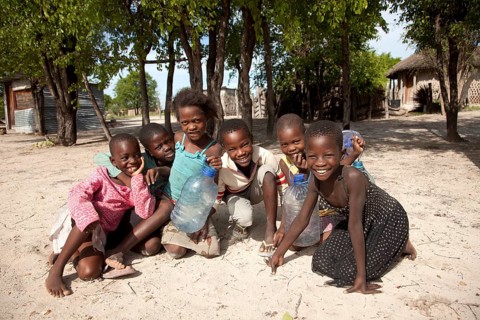 Cheerful children in a village in the Okavango Delta
