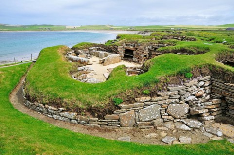 Excavation site at the Neolithic settlement of Skara Brae