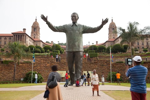 Huge Nelson Mandela statue in front of the Union Buildings government buildings