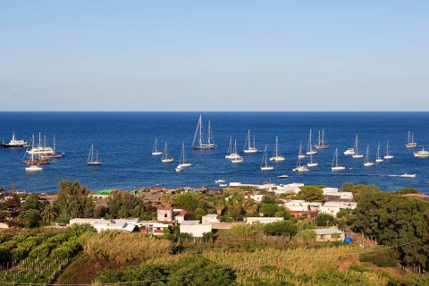 Boats in the Tyrrhenian Sea off Isola Stromboli