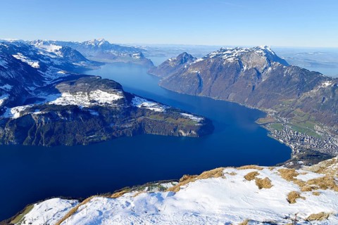 View from the Fronalpstock on Lake Lucerne with the Rigi and Pilatus in back