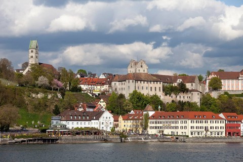 View of the town with the parish church and Burg Meersburg