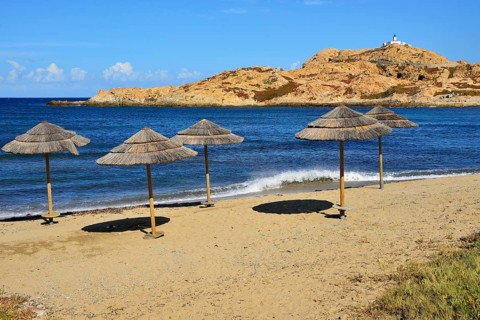 Thatched parasols on the town beach