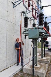 Special engineer during outdoor work at a substation of transmission network operator 50Hertz