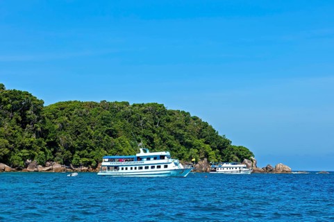 Excursion boats moored off the Similan Islands