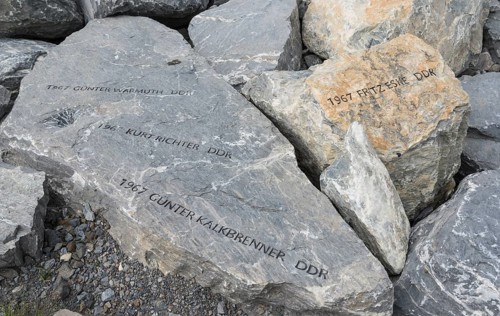 Memorial stones with names of killed climber from the GDR in 1967