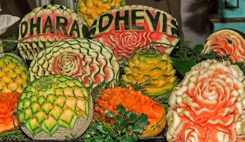 Artistic carved fruit as decoration