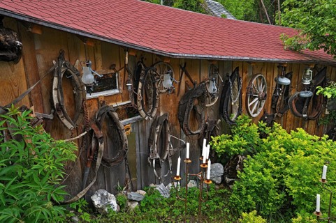 Various yokes on the Carriage Museum