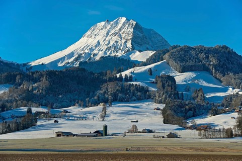 Snow-capped peak of Moleson Mountain in the Fribourg Pre-Alps