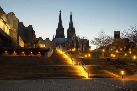 Stairs from Rheingarten park leading to Heinrich-Boll-Platz square