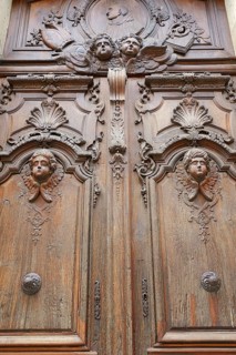 Wooden door with carvings