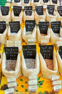 Sale of salt and spices at the farmer's market in Sineu