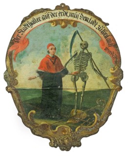 Painted metal plaque of the Edlitzer Dance of Death