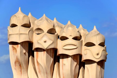 Sculptural ventilation shafts on the roof of Casa Mila or La Pedrera by Antoni Gaudi