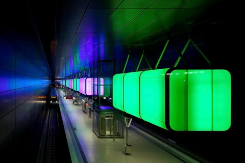 Light installation in the U-Bahn HafenCity Universitat subway station