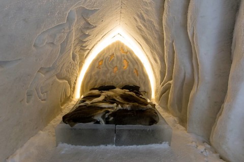 Bedroom in the Ice Hotel or Snow Hotel
