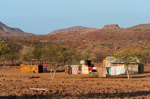 Farmstead with laundry line in a dry landscape
