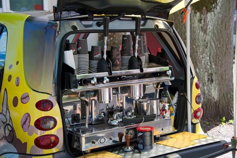 Smart car transformed into a coffee shop