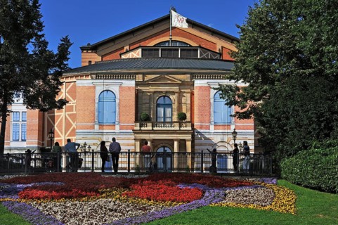 Festspielhaus during the Wagner Festival 2013 with photographic wallpaper as a temporary facade