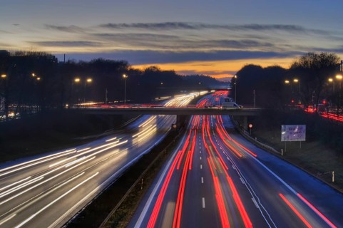A96 motorway at dusk with light trails of moving cars