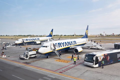 Ryanair airplanes at Bologna airport