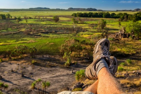 Man's legs with view of Nadab floodplain