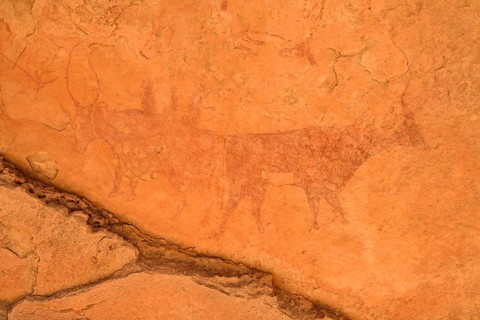 Rock painting of cows
