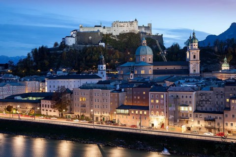 View from Kapuzinerberg hill to the Cathedral and Hohensalzburg Castle