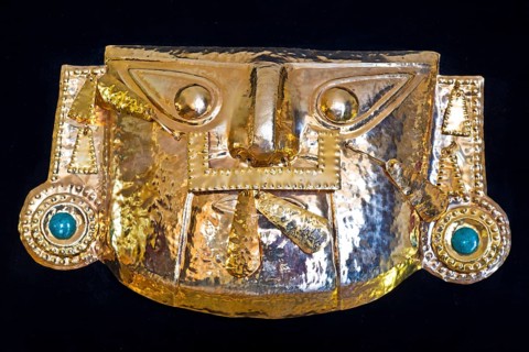 Golden pre-Columbian Inca mask