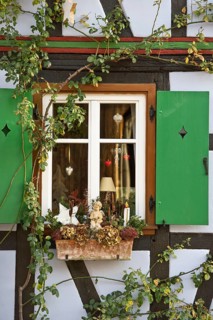 Half-timbered house with Christmas decorations