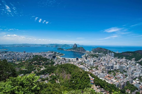 Outlook from the Christ the Redeemer statue over Rio de Janeiro and the Sugar Loaf