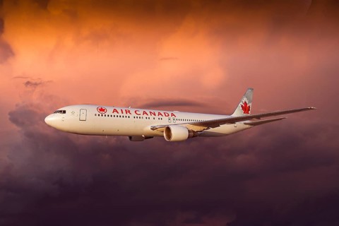 Air Canada Boeing 767-333 ER in flight in a storm