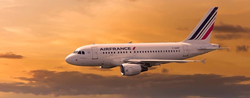 Air France Airbus A318-111 in flight in the evening light
